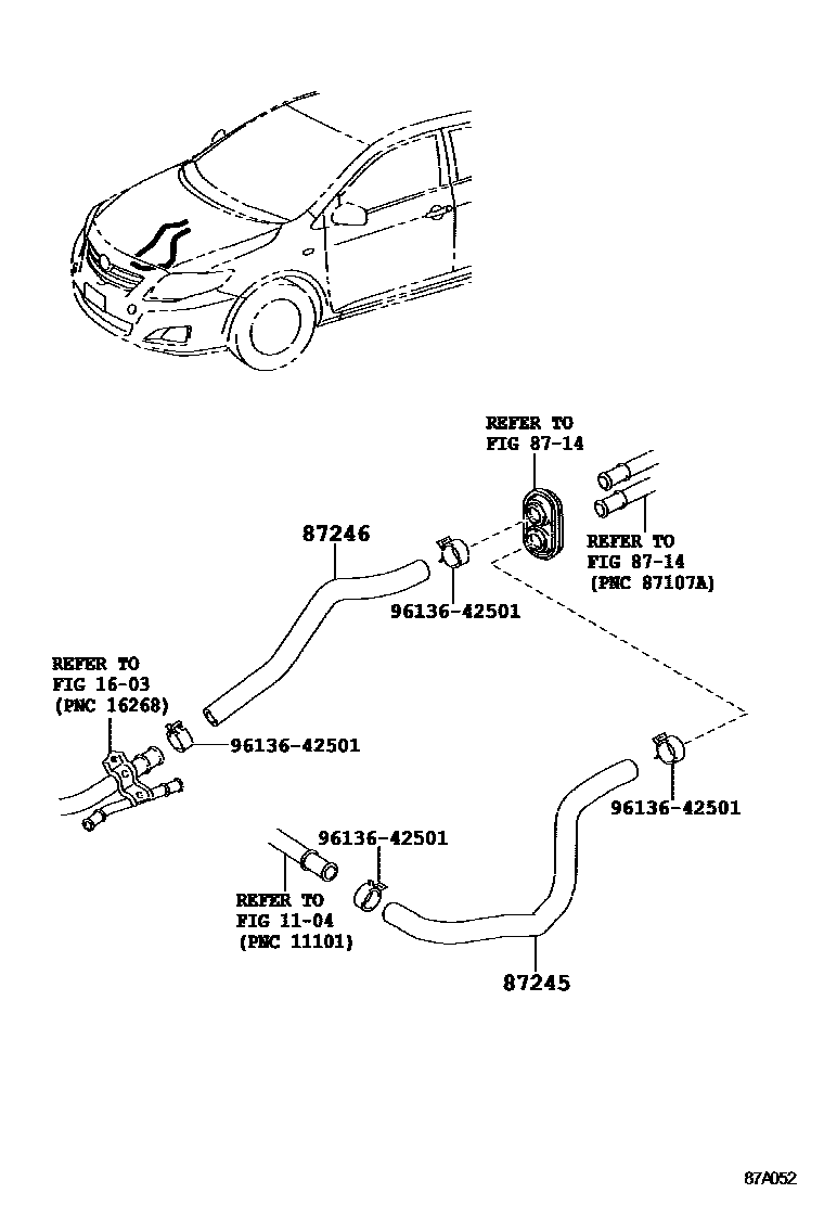 Toyota COROLLA 暖风和空调系统 - 水管 EPC diagram — 87A052