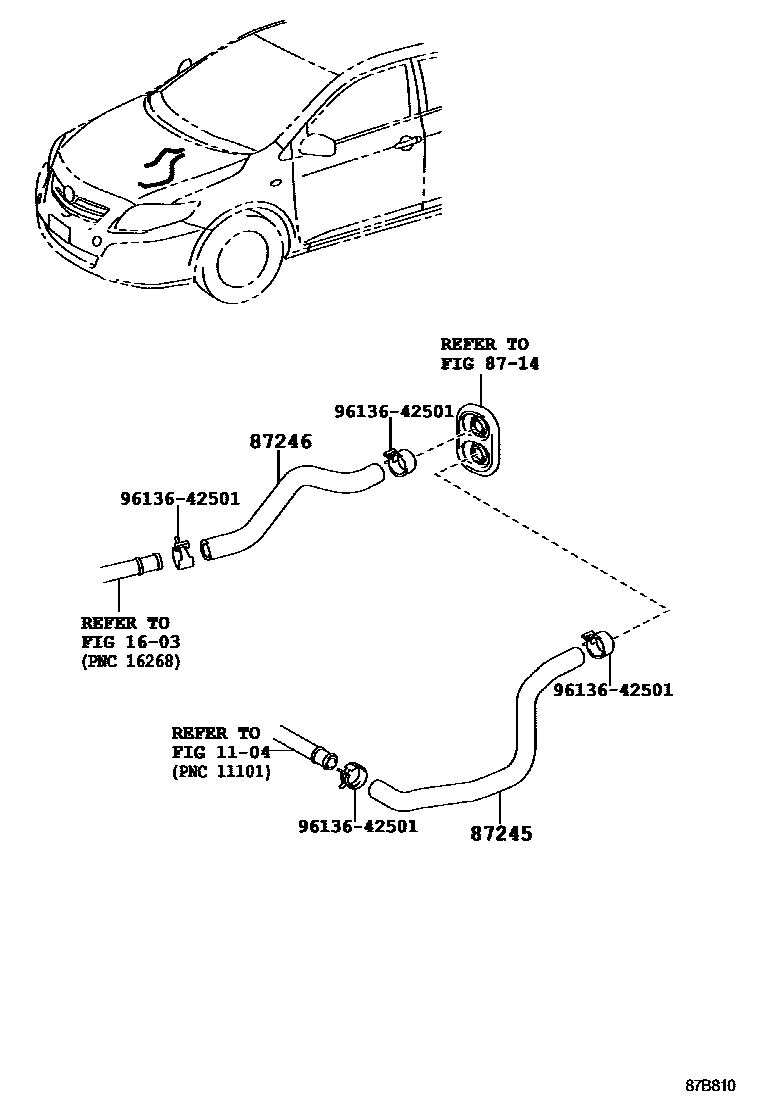 Toyota COROLLA 暖风和空调系统 - 水管 EPC diagram — 87B810