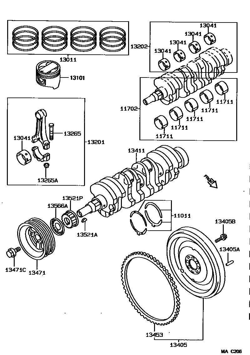 Toyota COROLLA Crankshaft & Piston EPC diagram — MAC206