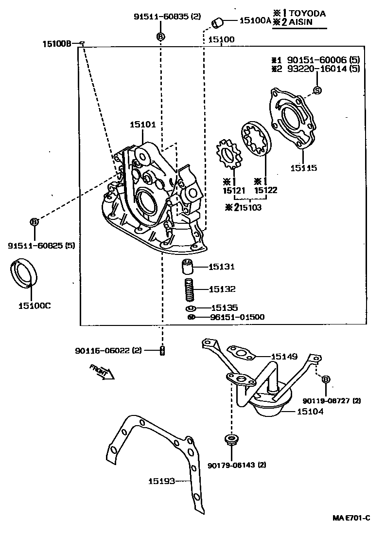Toyota COROLLA Engine Oil Pump EPC diagram — MAE701C