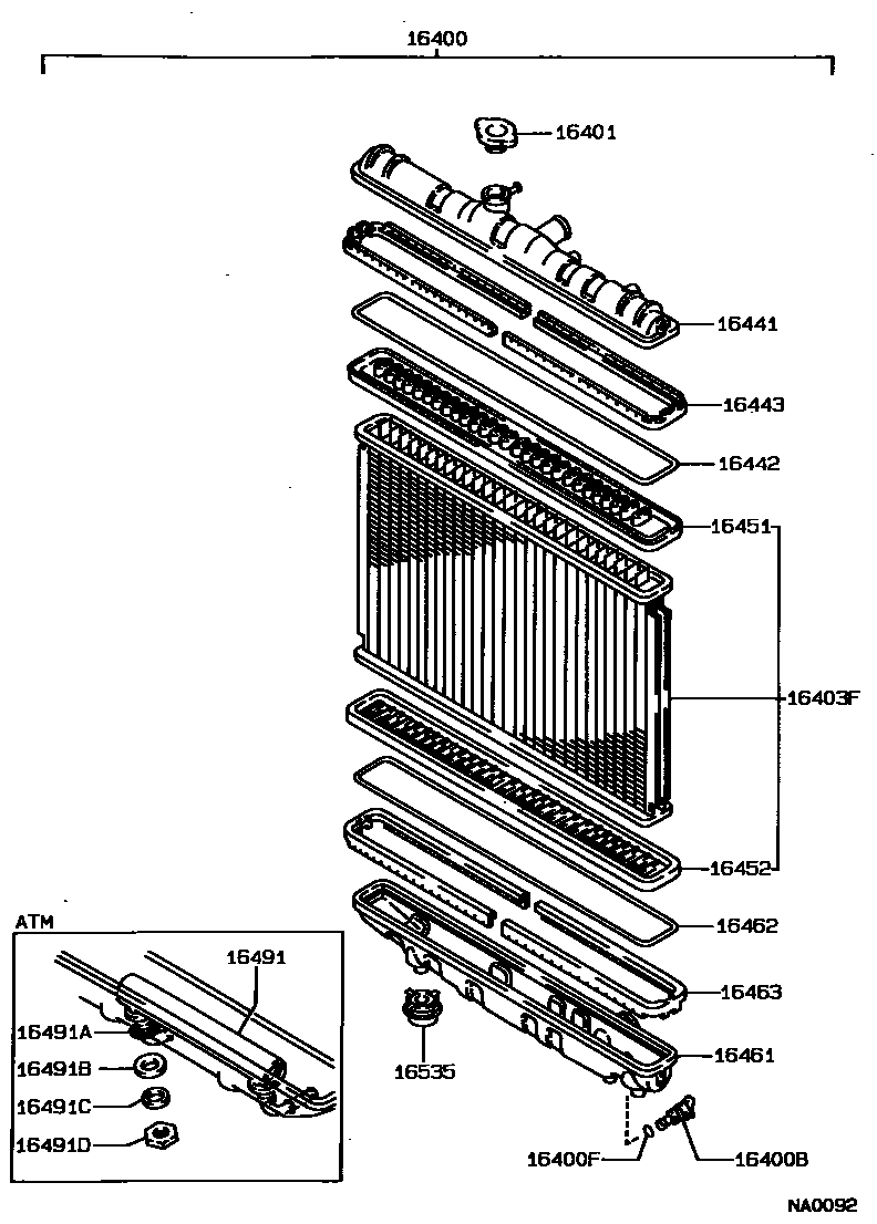 Toyota COROLLA RADIATOR & WATER OUTLET EPC diagram — NA0092