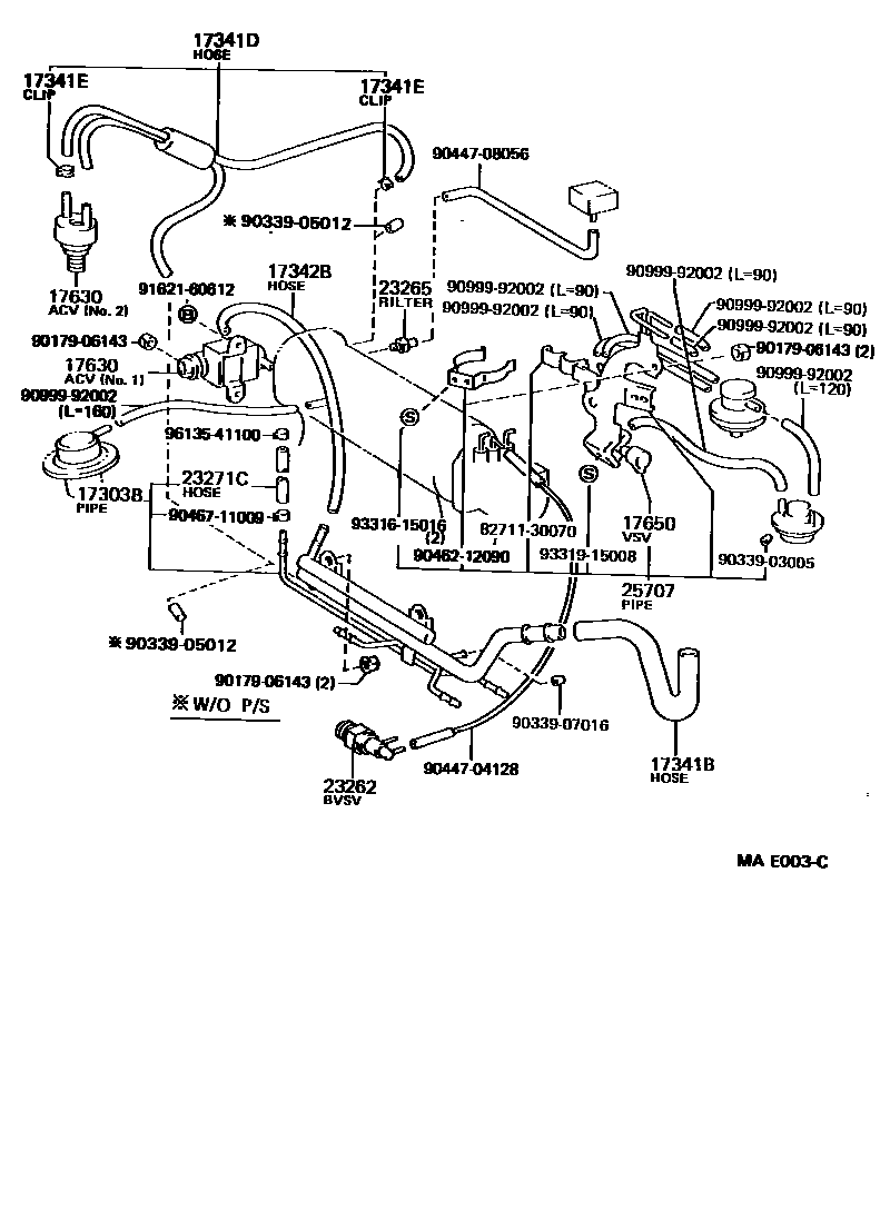 Toyota COROLLA vacuum tube EPC diagram — MAE003C