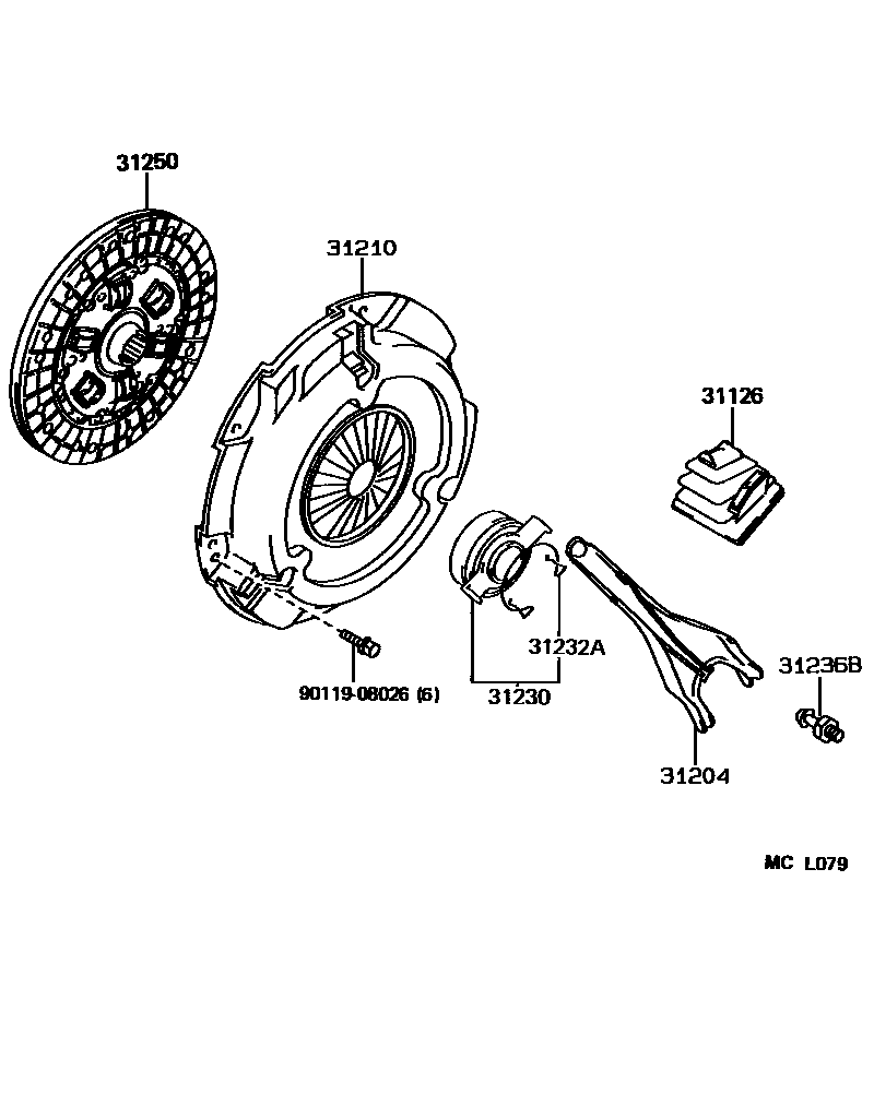 Toyota COROLLA 离合器和分离叉 EPC diagram — MCL079