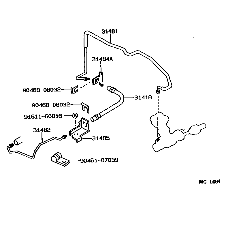 Toyota COROLLA 离合器踏板和挠性软管 EPC diagram — MCL064