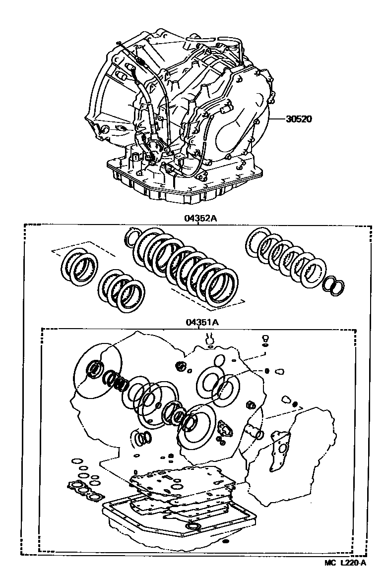 Toyota COROLLA 传动桥或变速器总成和衬垫组件(ATM) EPC diagram — MCL220A