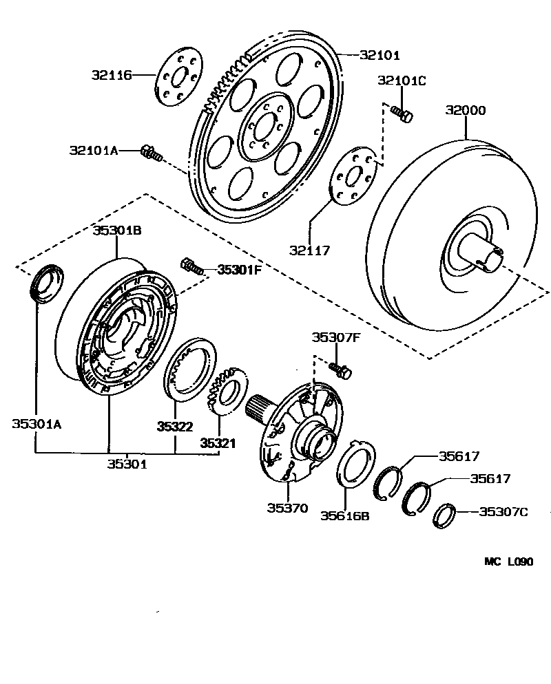 Toyota COROLLA 变矩器、前油泵和链条(ATM) EPC diagram — MCL090