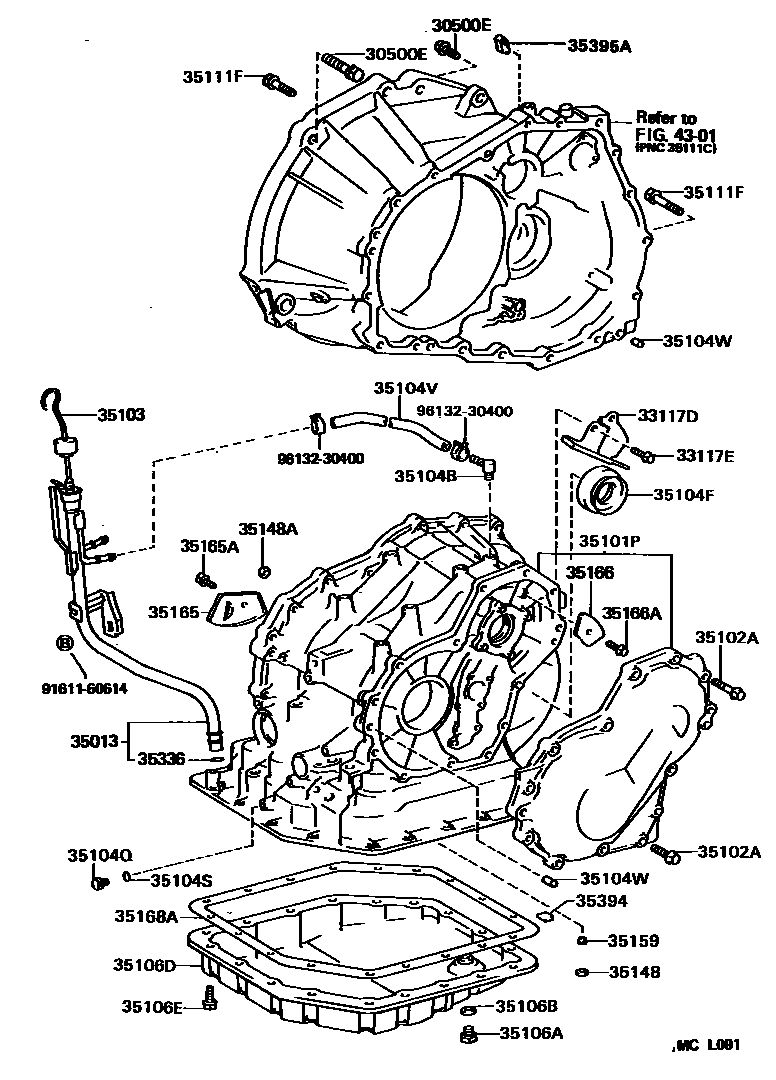 Toyota COROLLA 变速器壳和油底壳(ATM) EPC diagram — MCL091