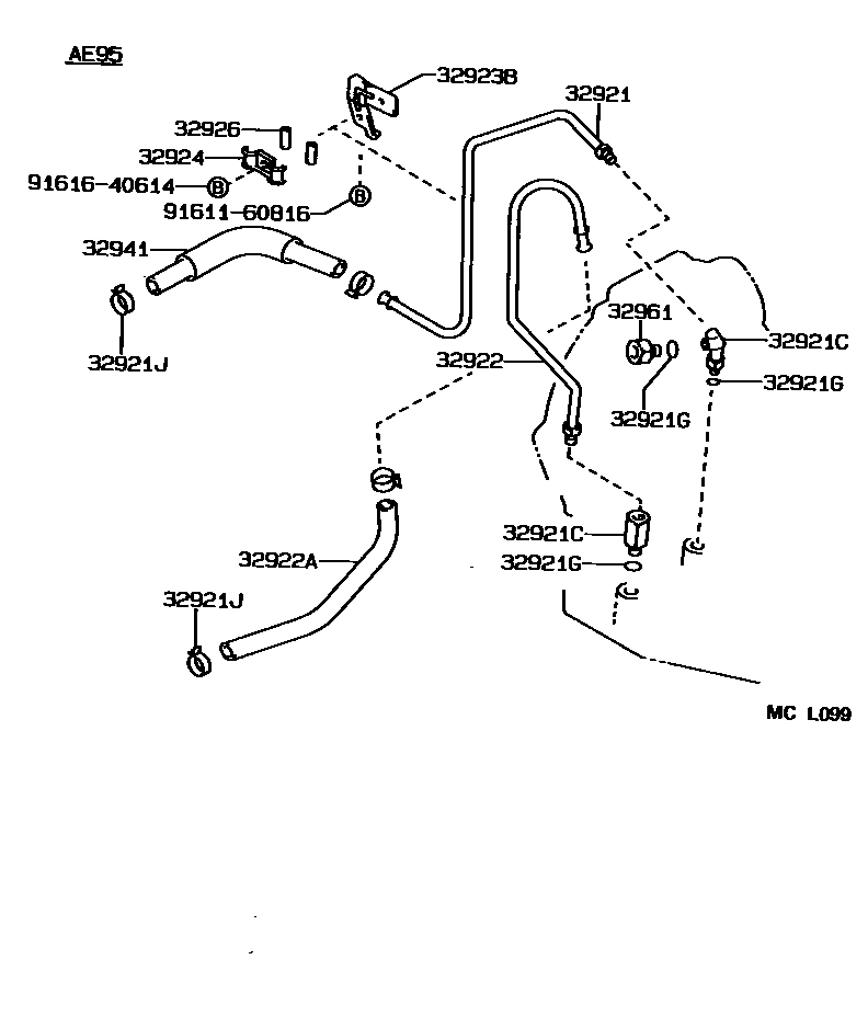 Toyota COROLLA 变速器油冷却器和配管(ATM) EPC diagram — MCL099