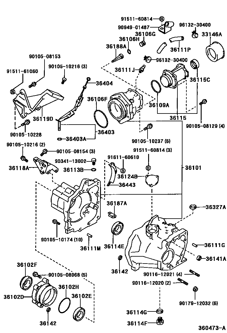 Toyota COROLLA Transfer Case & Extension Housing EPC diagram — 360473A