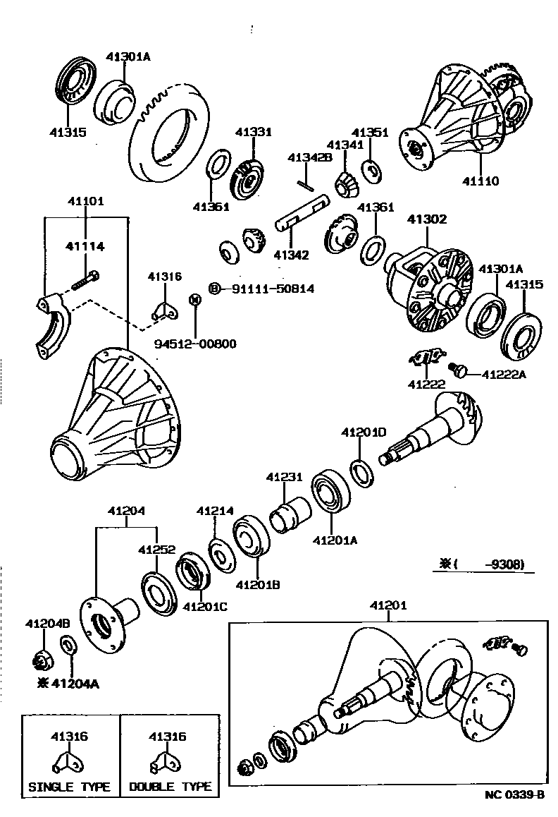 Toyota COROLLA 后桥壳和差速器 EPC diagram — NC0339B