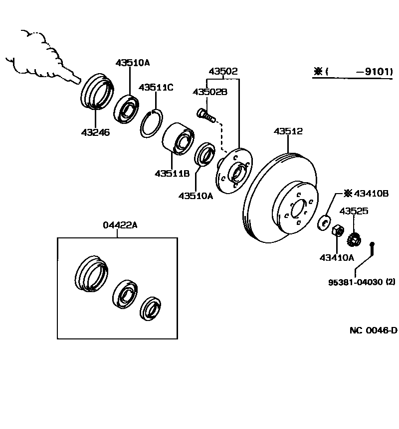 Toyota COROLLA Front Axle Hub EPC diagram — NC0046D