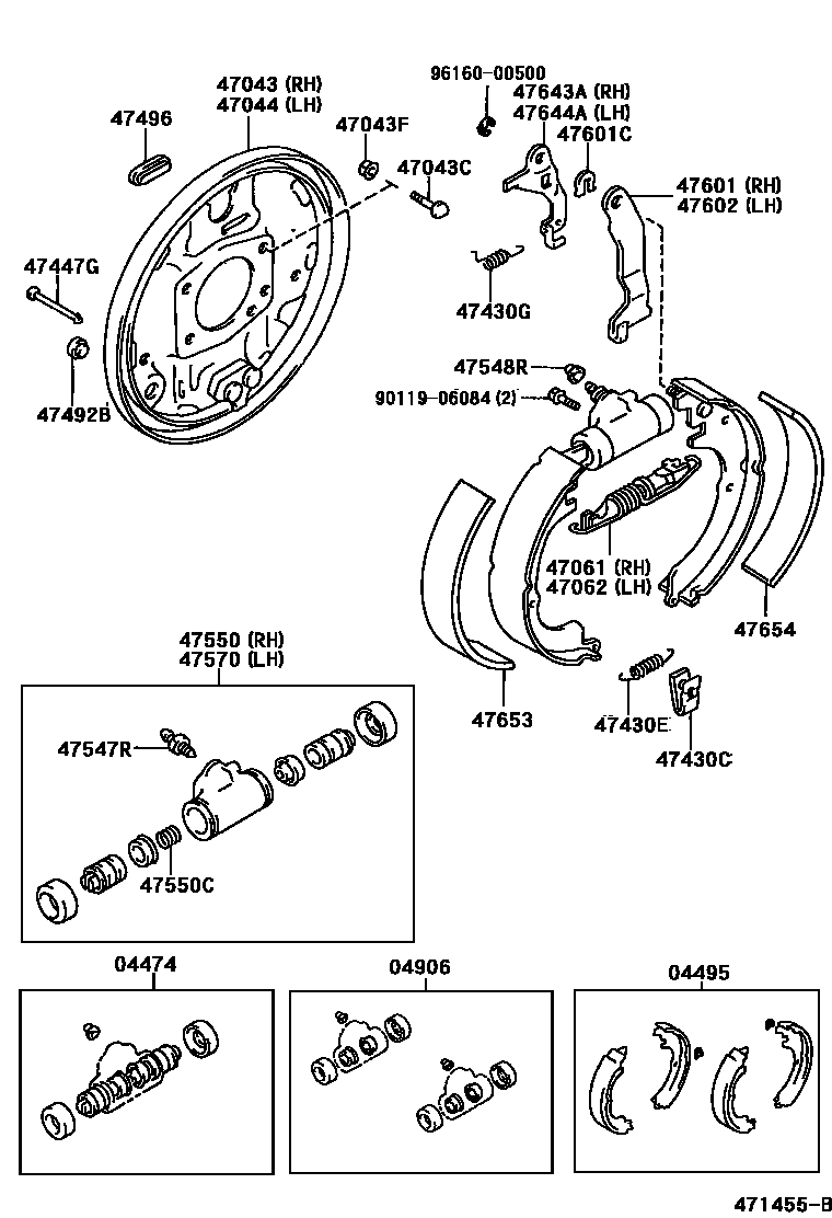 Toyota COROLLA 后鼓式制动器分泵和底板 EPC diagram — 471455B