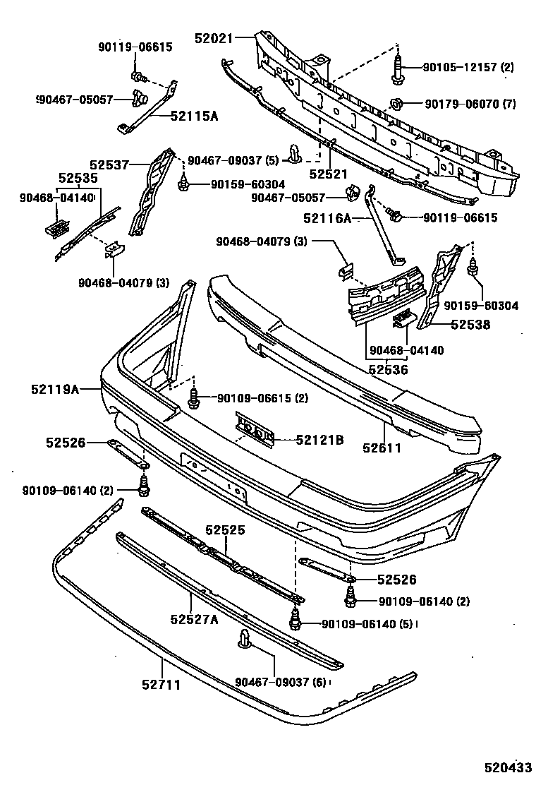 Toyota COROLLA 前保险杠及附件 EPC diagram — 520433