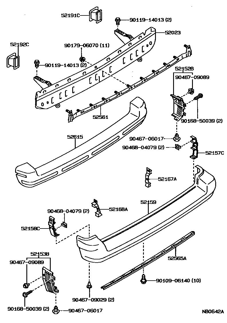 Toyota COROLLA 后保险杠及附件 EPC diagram — NB0642A