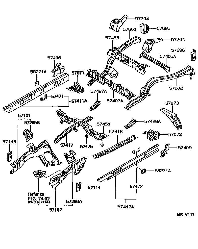 Toyota COROLLA Floor stringers EPC diagram — MBV117