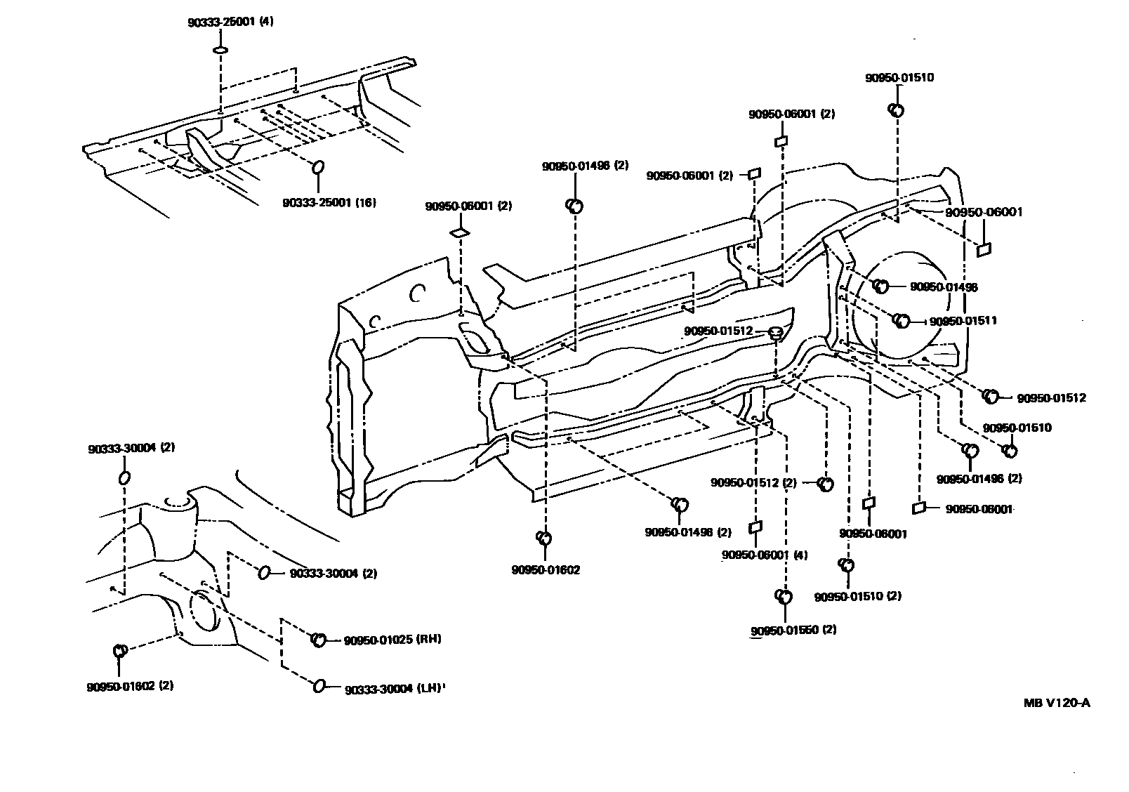 Toyota COROLLA Floor stringers EPC diagram — MBV120A