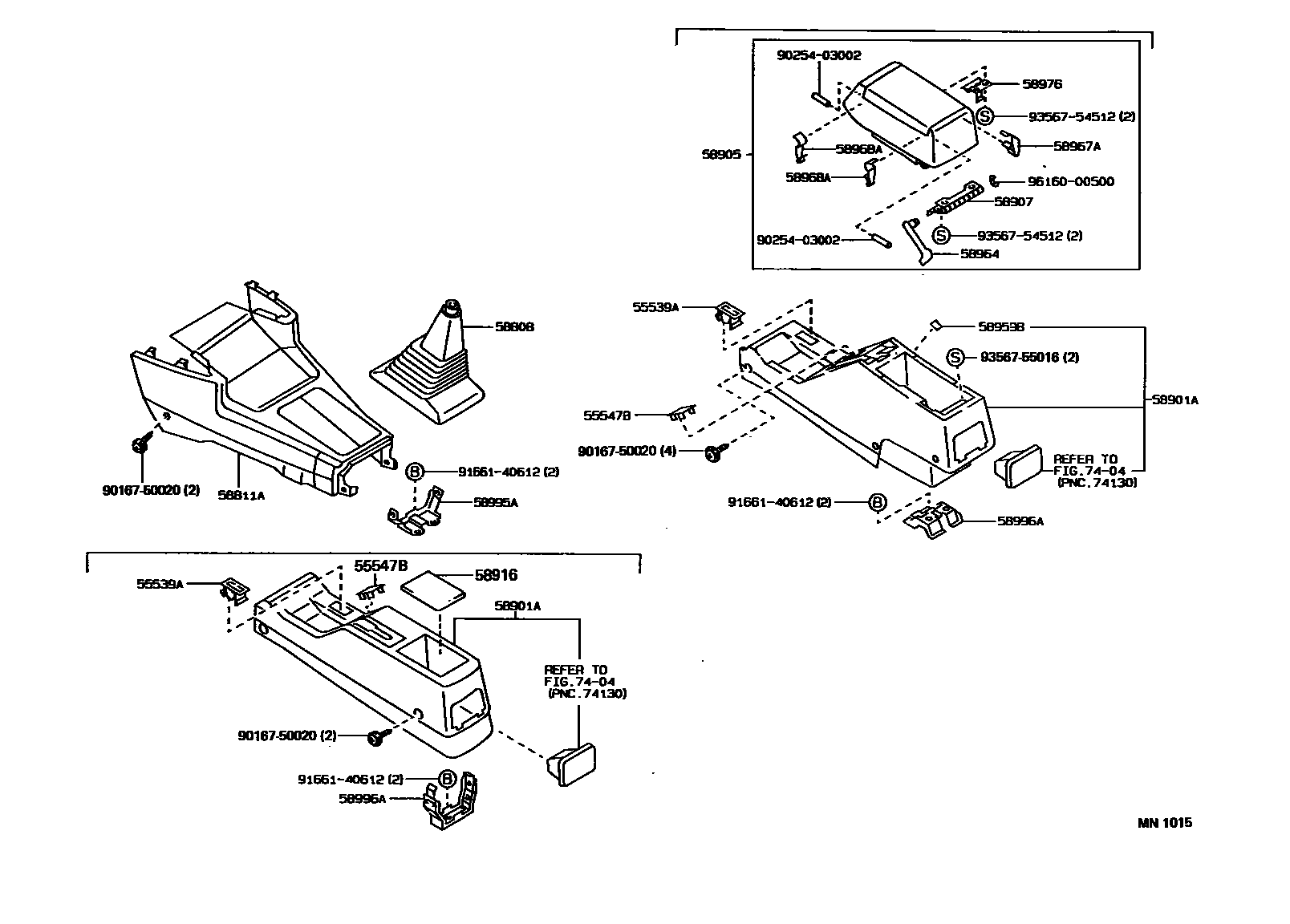 Toyota COROLLA 中央扶手箱和支架 EPC diagram — MN1015