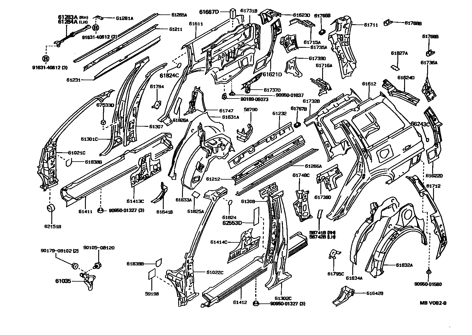 Toyota COROLLA 侧梁 EPC diagram — MBV082B
