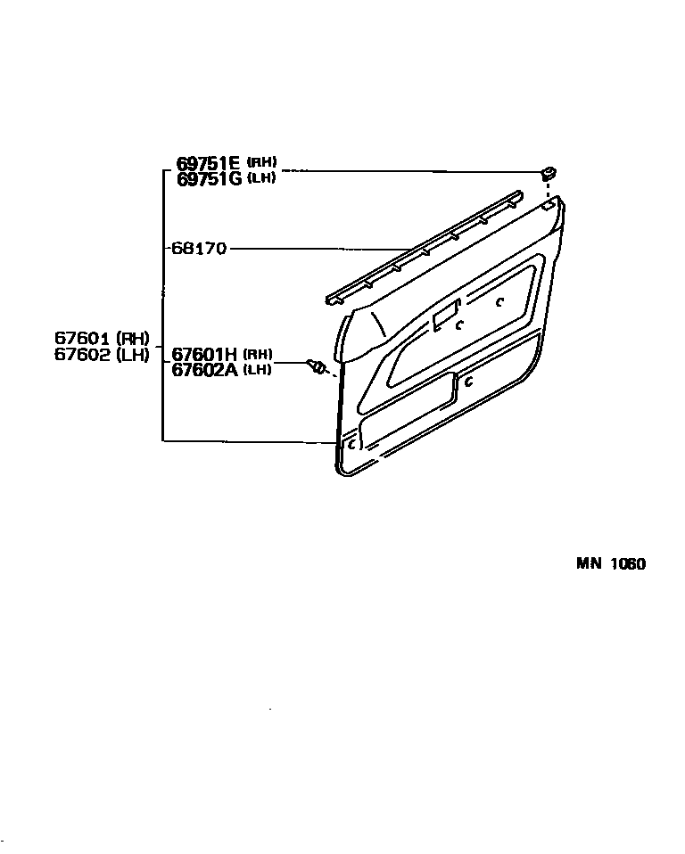 Toyota COROLLA 前门板和前门玻璃 EPC diagram — MN1060