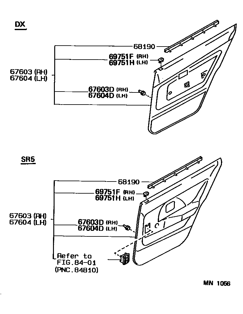 Toyota COROLLA 后门板和后门玻璃 EPC diagram — MN1056