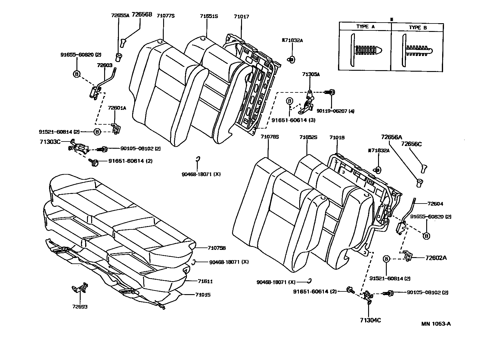 Toyota COROLLA 后排座椅和座椅滑轨 EPC diagram — MN1053A