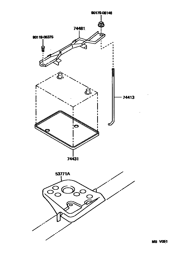 Toyota COROLLA battery holder EPC diagram — MBV051