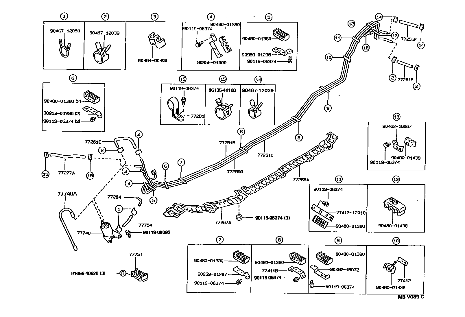 Toyota COROLLA 燃油箱和燃油管 EPC diagram — MBV089C