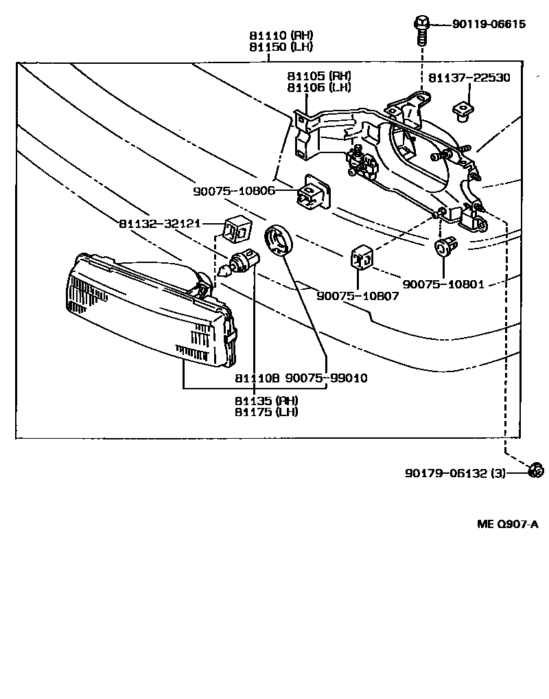 Toyota COROLLA Headlamp EPC diagram — MEQ907A