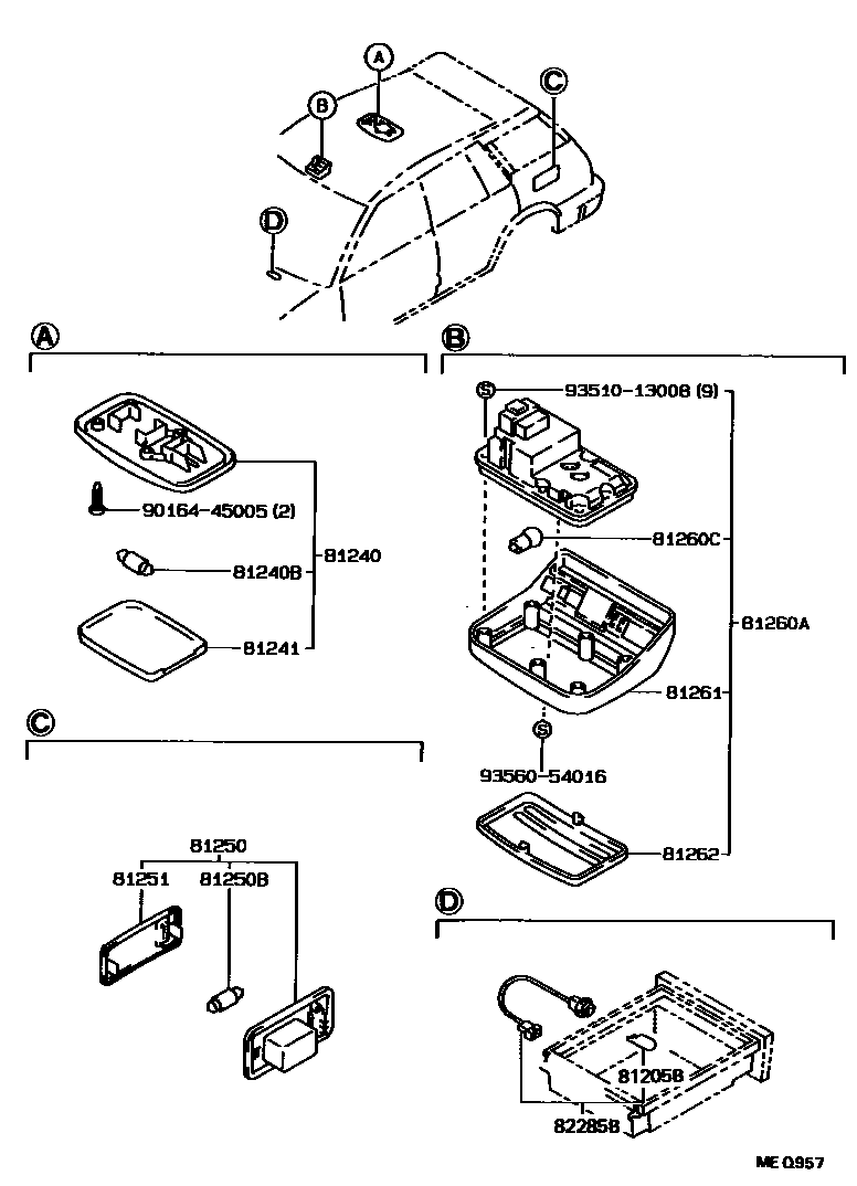 Toyota COROLLA 车内灯 EPC diagram — MEQ957