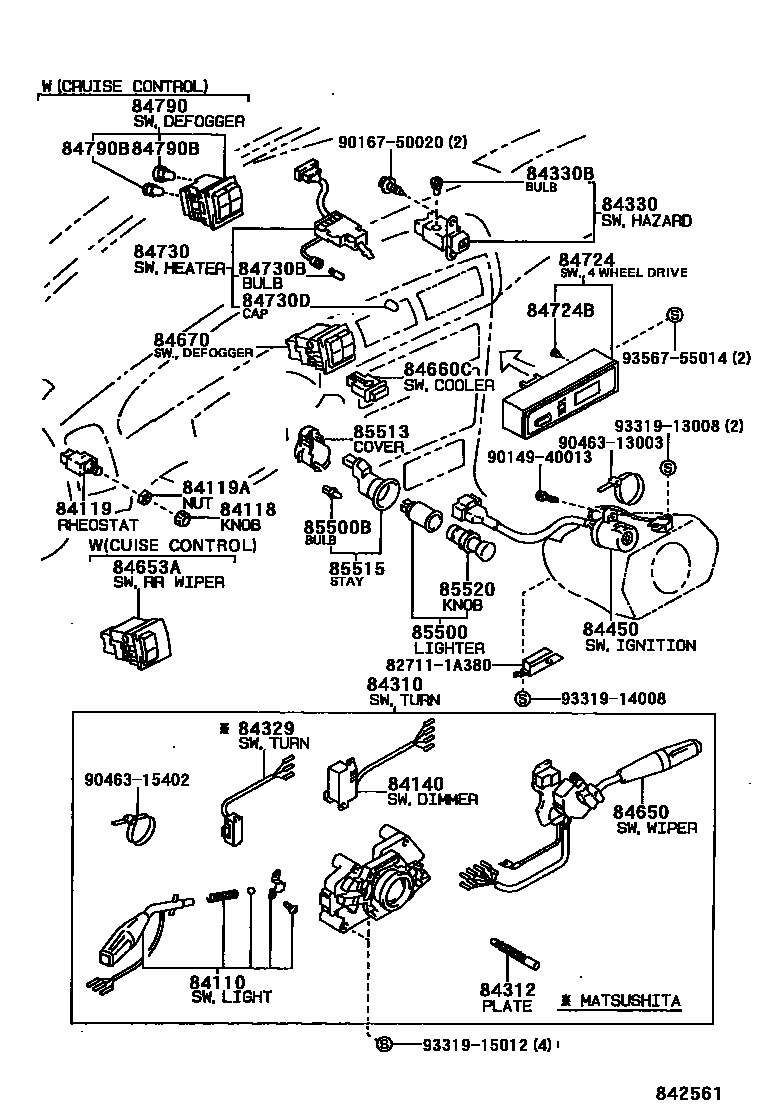 Toyota COROLLA 开关和继电器和ECU EPC diagram — 842561