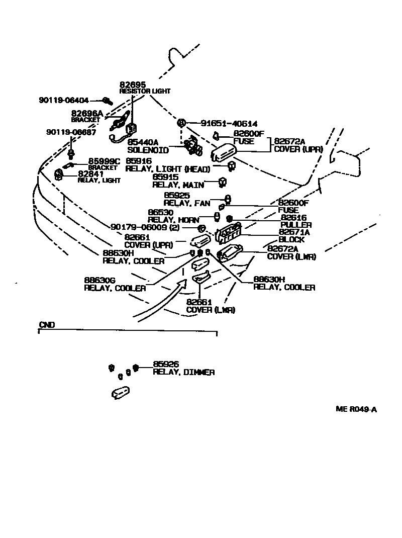 Toyota COROLLA 开关和继电器和ECU EPC diagram — MER049A