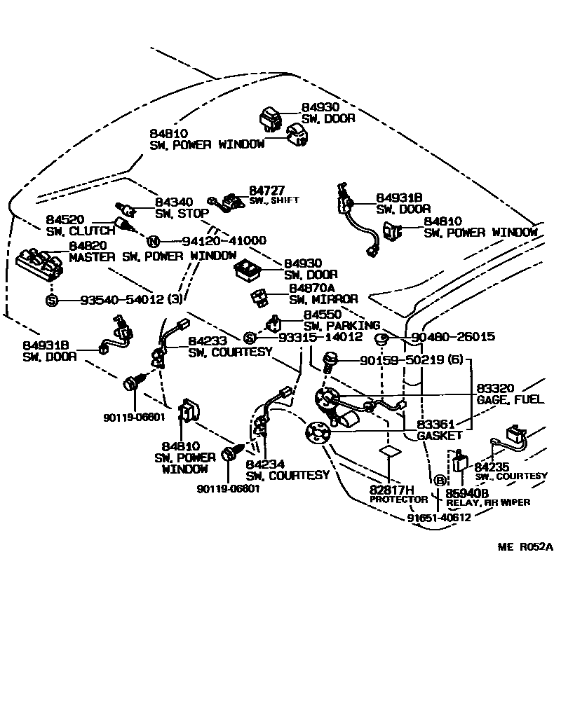 Toyota COROLLA 开关和继电器和ECU EPC diagram — MER052A