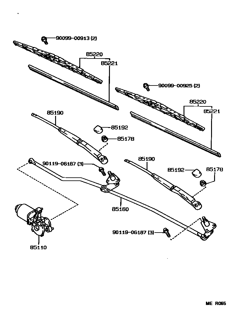 Toyota COROLLA 挡风玻璃刮水器 EPC diagram — MER065