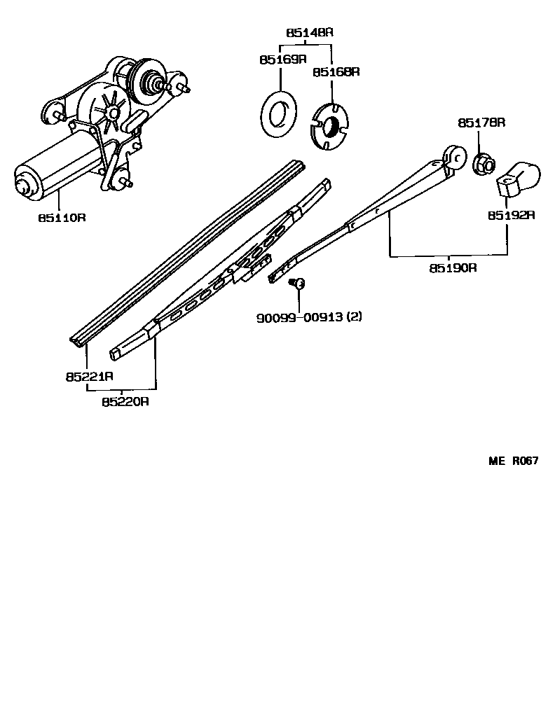 Toyota COROLLA 后刮水器 EPC diagram — MER067