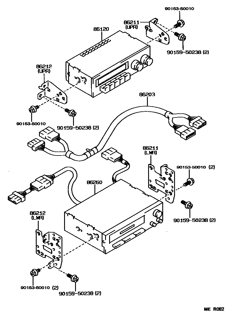 Toyota COROLLA 收音机、放大器和冷凝器 EPC diagram — MER082
