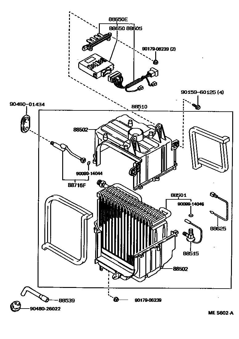 Toyota COROLLA 暖风和空调系统 - 冷却器组件 EPC diagram — MES602A