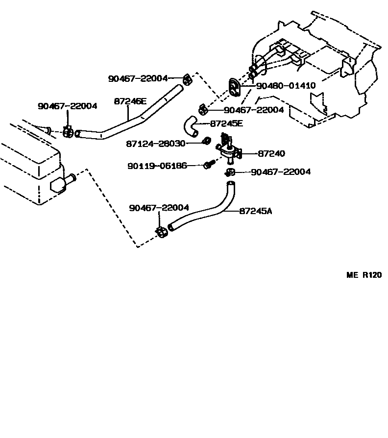 Toyota COROLLA 暖风和空调系统 - 水管 EPC diagram — MER120
