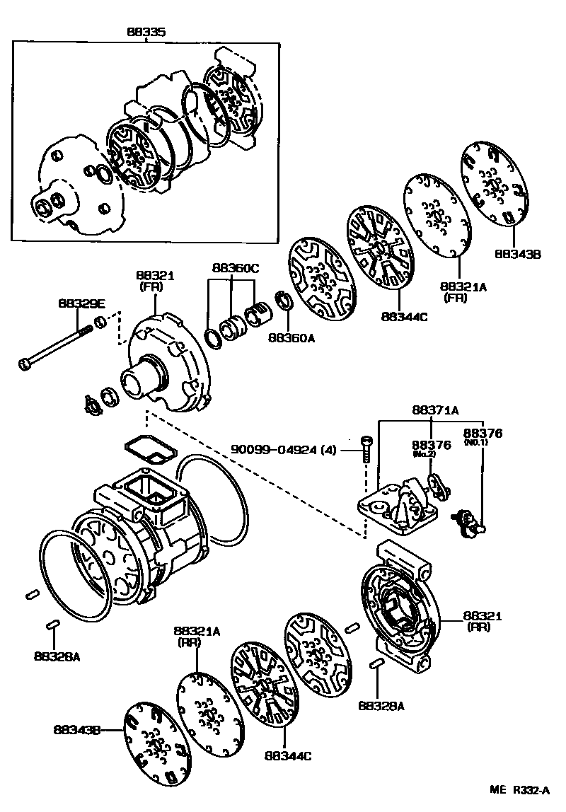 Toyota COROLLA Heating & Air Conditioning - Compressor EPC diagram — MER332A