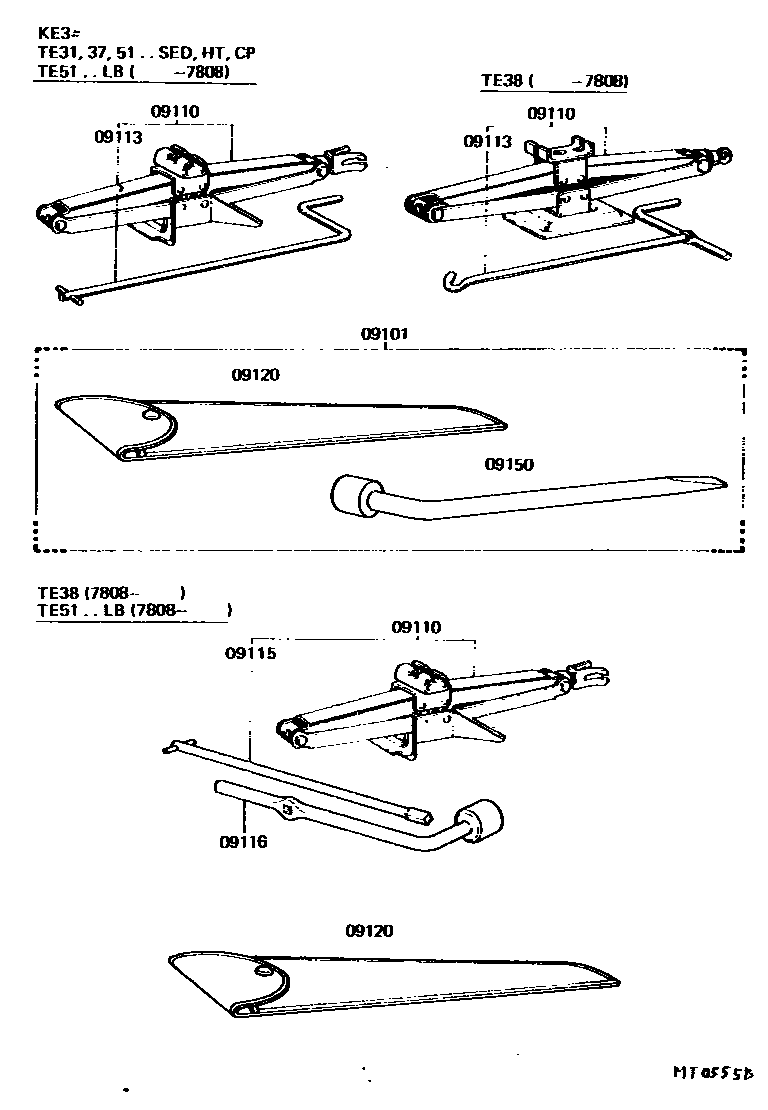 Toyota COROLLA Standard Tools EPC diagram — MT0555B