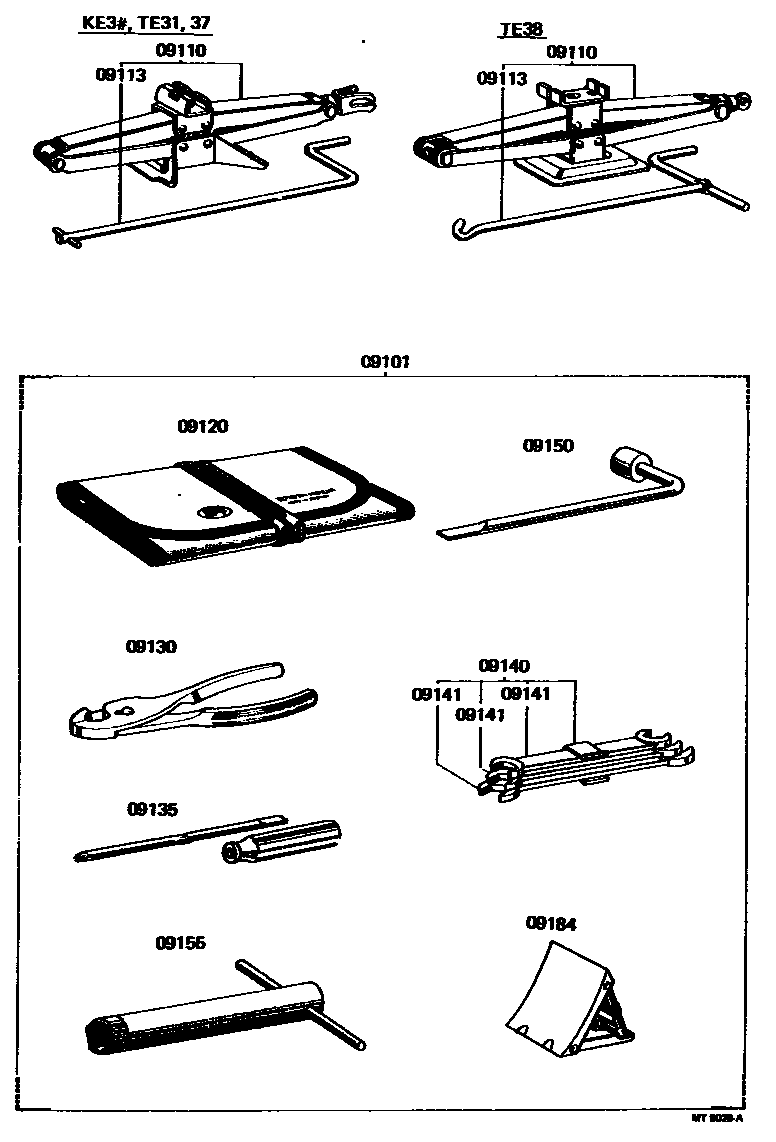Toyota COROLLA Standard Tools EPC diagram — MT9028A