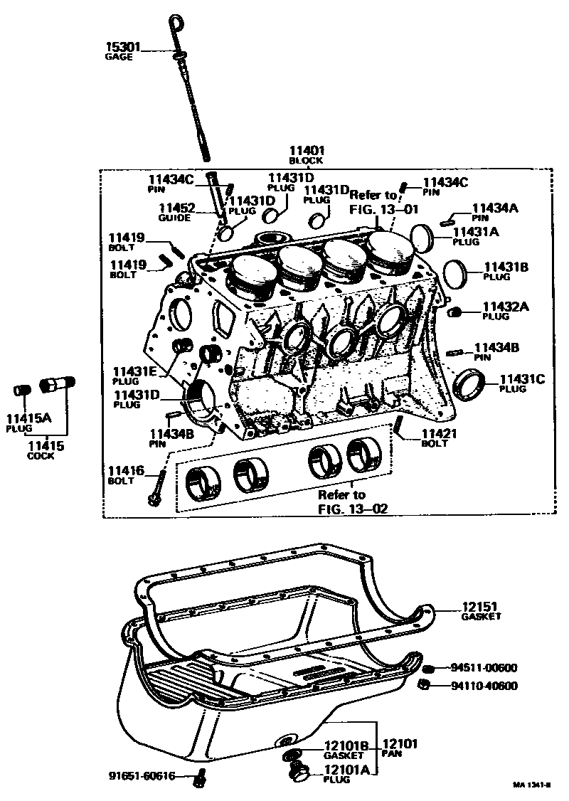 Toyota COROLLA Cylinder Block EPC diagram — MA1341B
