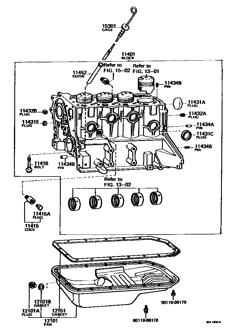 Toyota COROLLA Cylinder Block EPC diagram — MA1494A