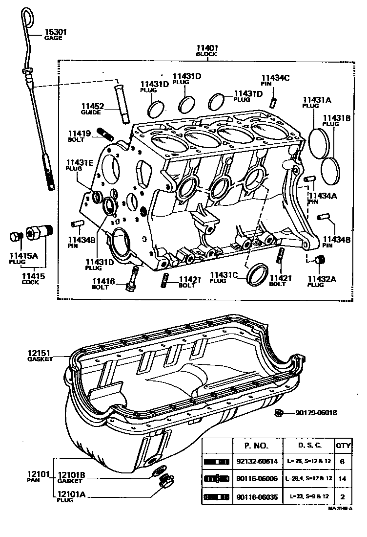 Toyota COROLLA Cylinder Block EPC diagram — MA3149A