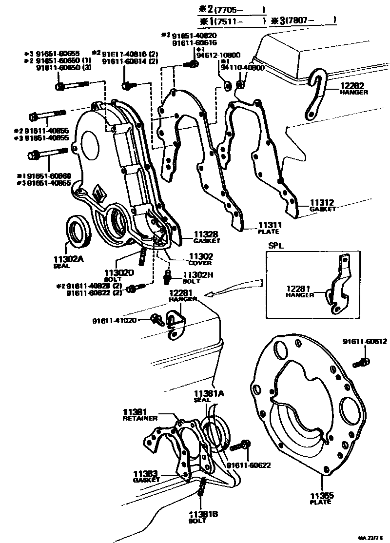Toyota COROLLA Timing Gear Cover & Rear End Plate EPC diagram — MA2377E