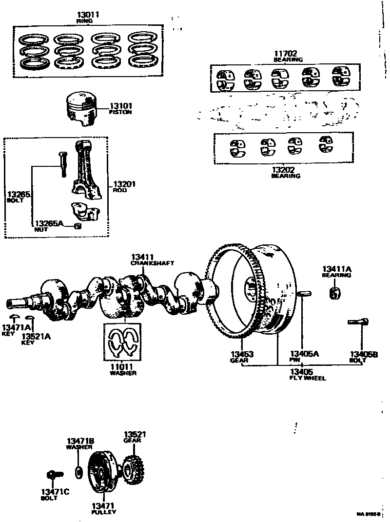 Toyota COROLLA Crankshaft & Piston EPC diagram — MA8192B