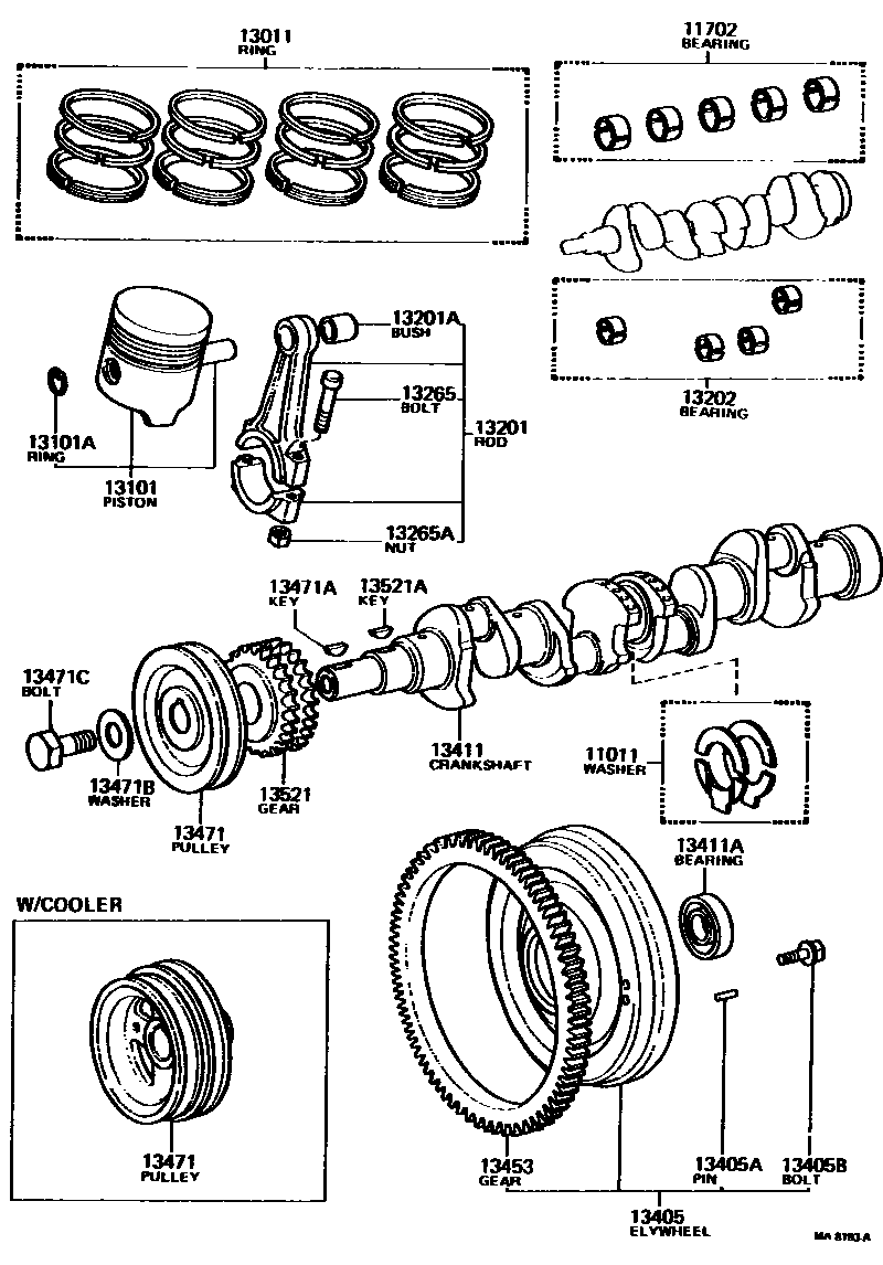 Toyota COROLLA Crankshaft & Piston EPC diagram — MA8193A