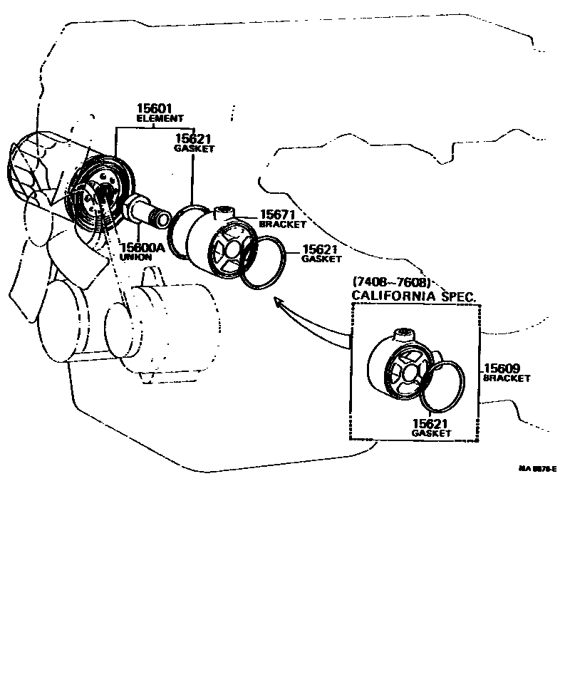Toyota COROLLA Oil Filter EPC diagram — MA0876E