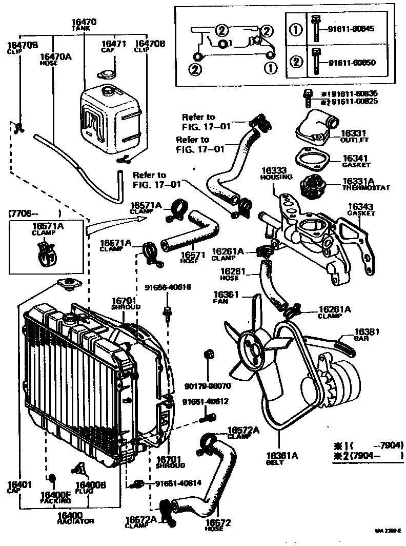 Toyota COROLLA RADIATOR & WATER OUTLET EPC diagram — MA2369E