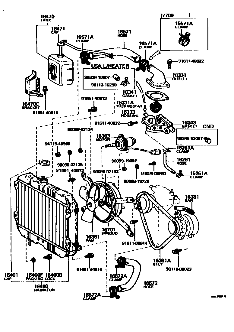 Toyota COROLLA RADIATOR & WATER OUTLET EPC diagram — MA3004B