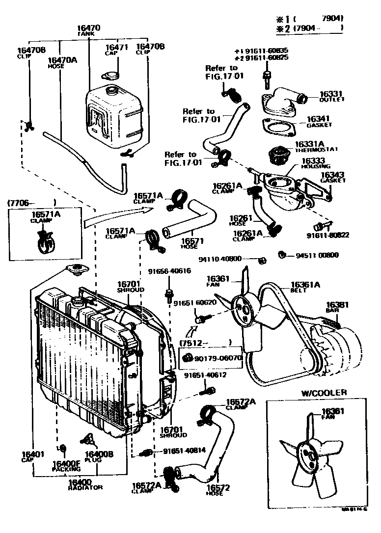 Toyota COROLLA RADIATOR & WATER OUTLET EPC diagram — MA8174G